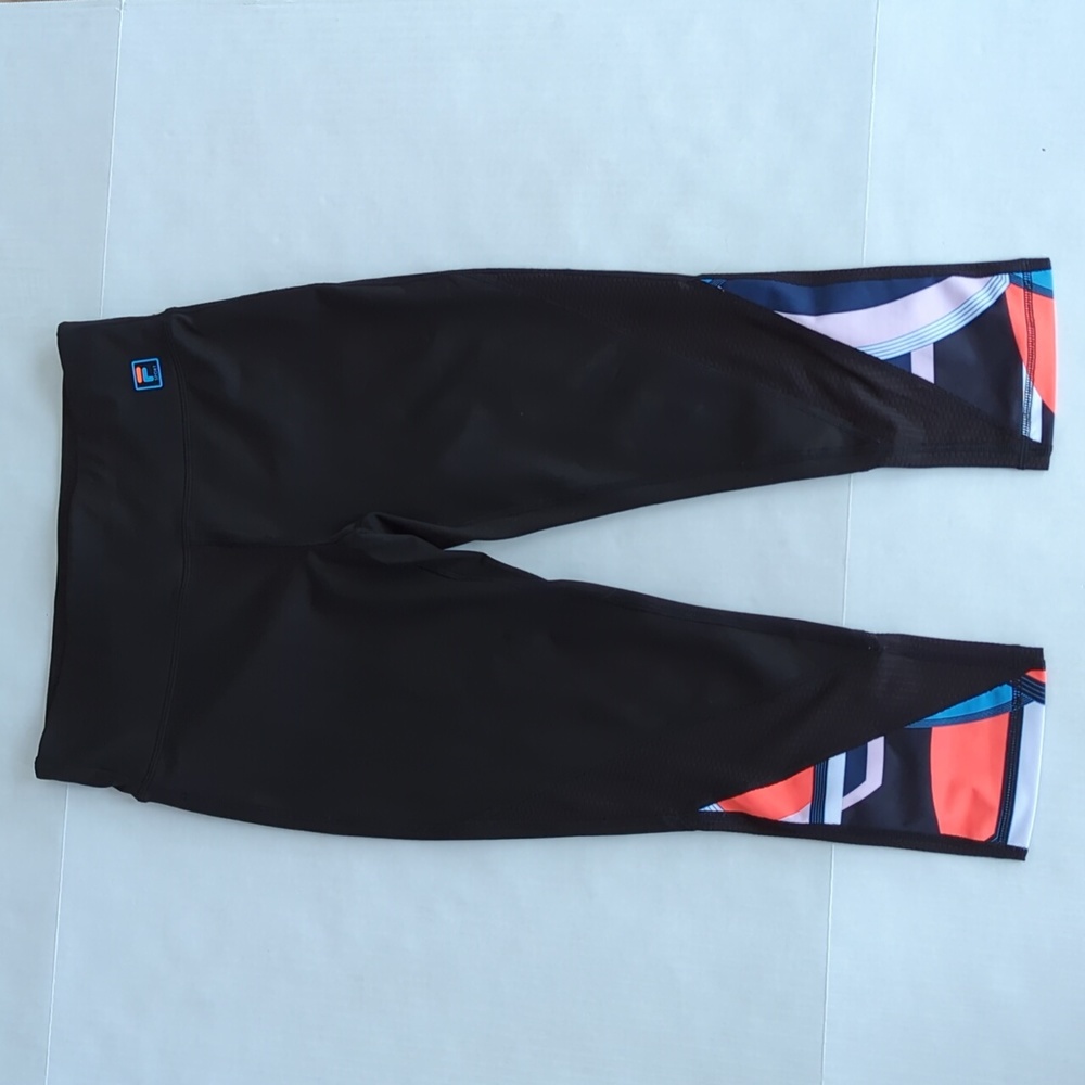 Fila Sport See Through Capri Yoga Leggings MEDIUM Black Orange